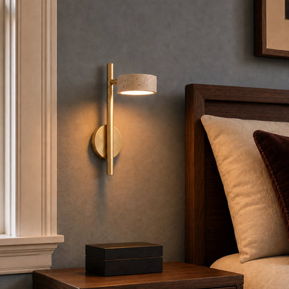 Adjustable Travertine Gold Wall Light with Swivel Arm for Bedroom