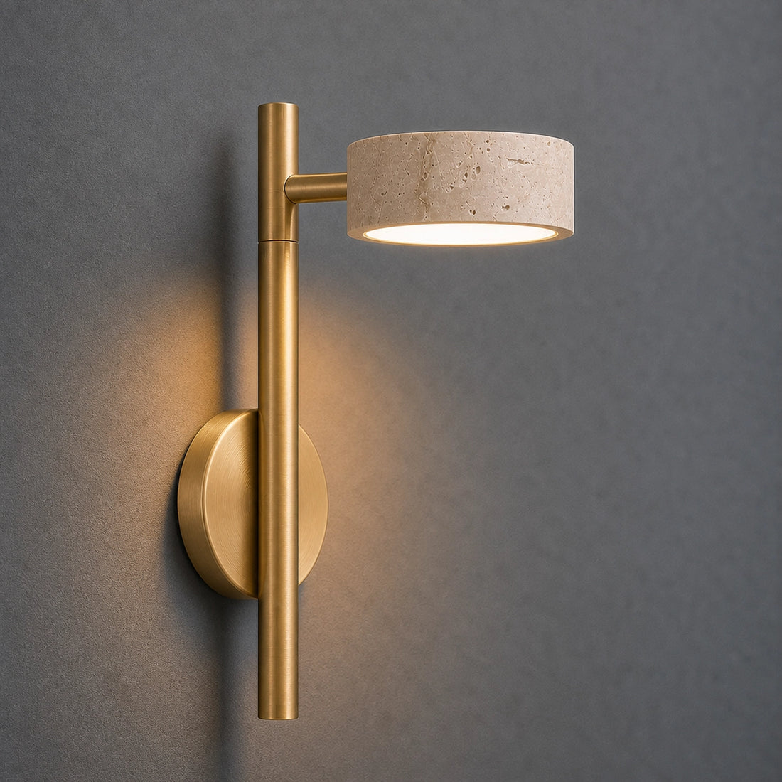 Adjustable Travertine Gold Wall Light with Swivel Arm for Bedroom