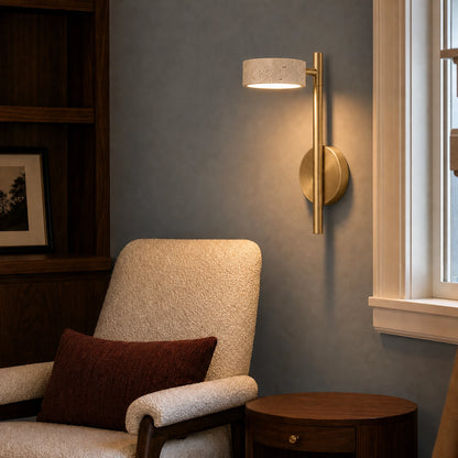 Adjustable Travertine Gold Wall Light with Swivel Arm for Bedroom