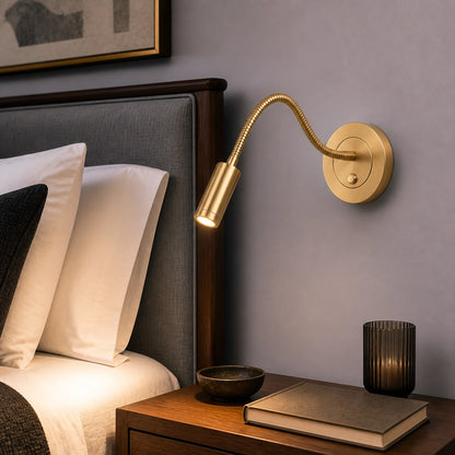 Gold Wall Reading Light Flexible Gooseneck Sconce for Bed