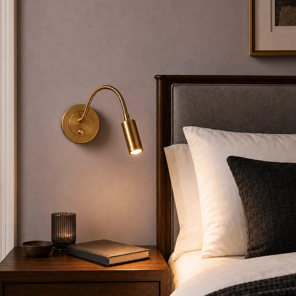 Gold Wall Reading Light Flexible Gooseneck Sconce for Bed