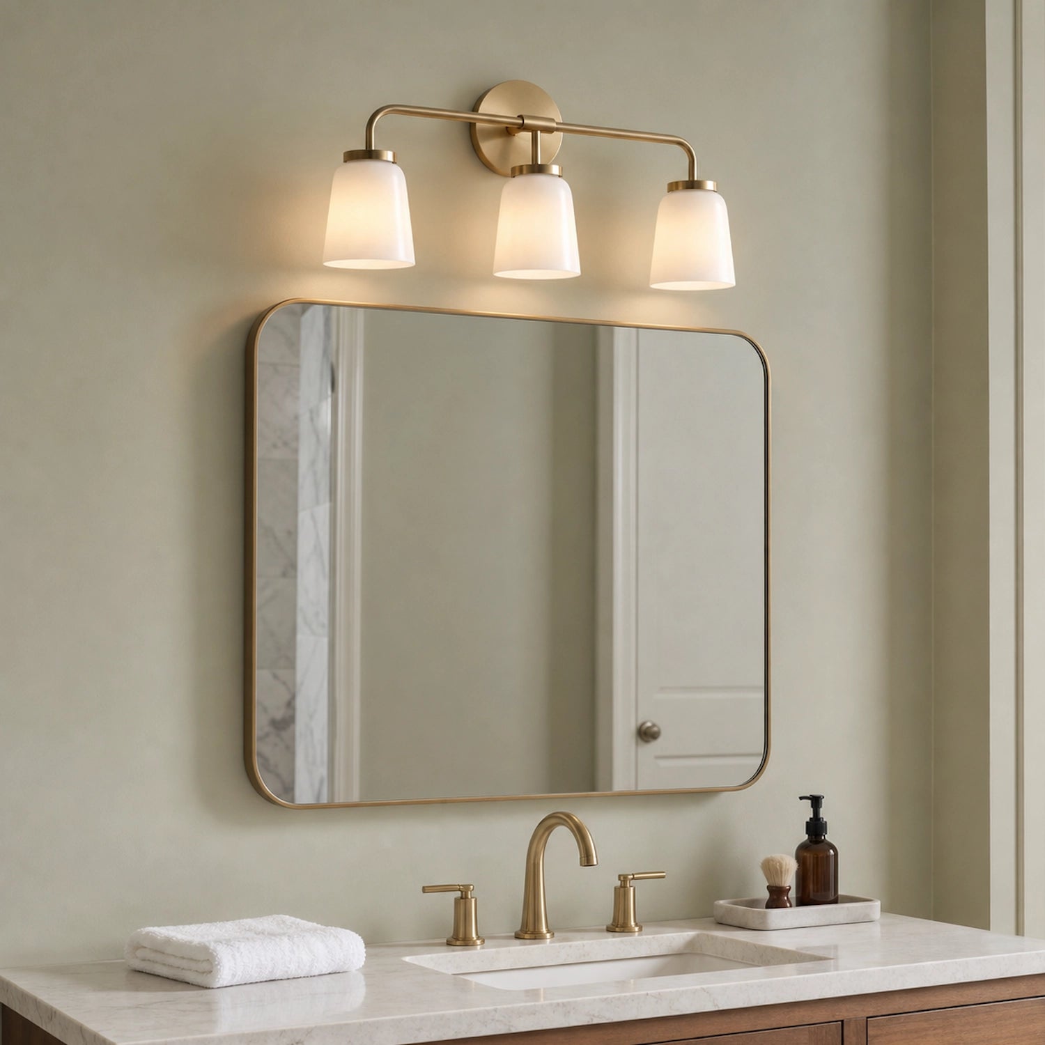 Modern Gold 3-Light Vanity Light Bathroom Glass Wall Sconce