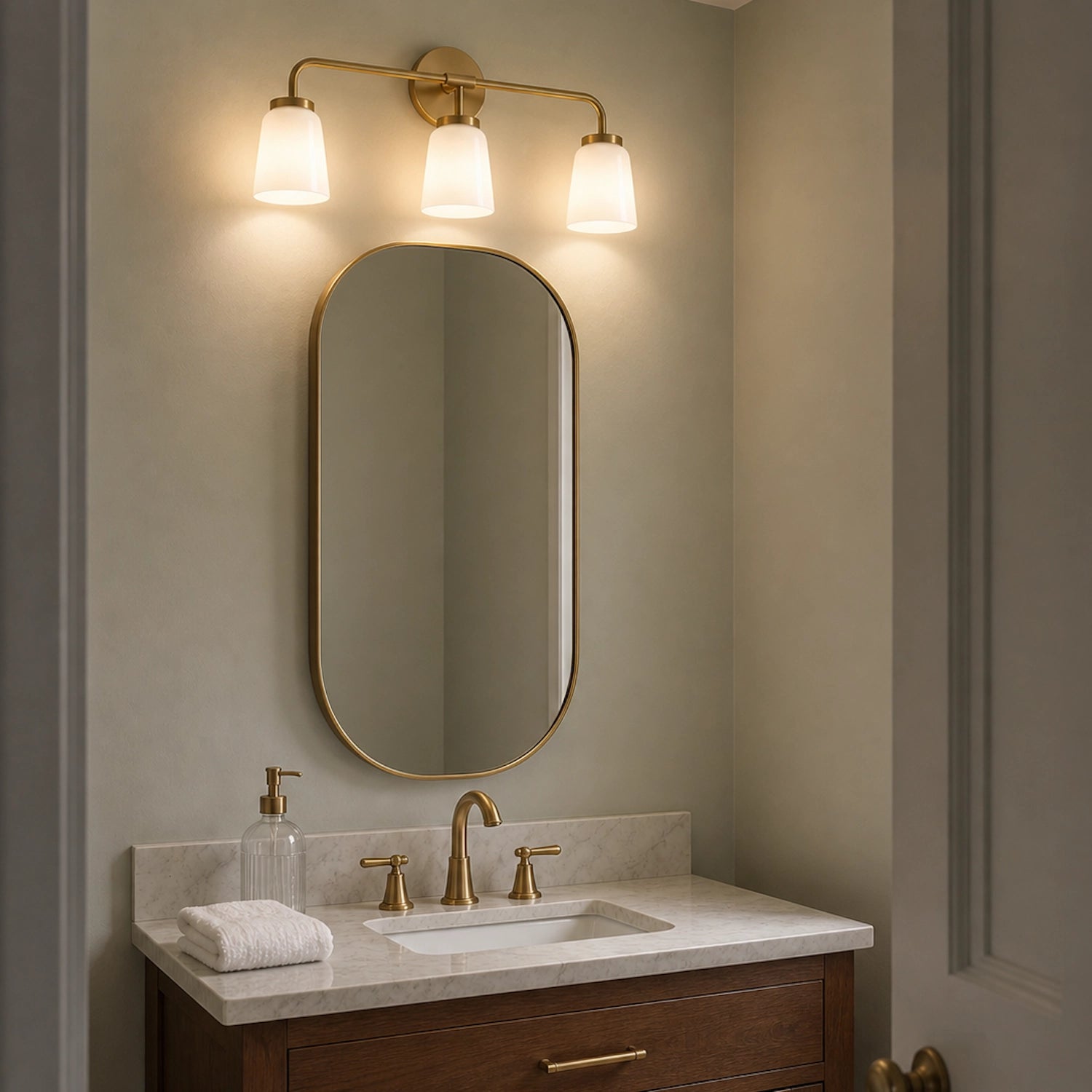 Modern Gold 3-Light Vanity Light Bathroom Glass Wall Sconce
