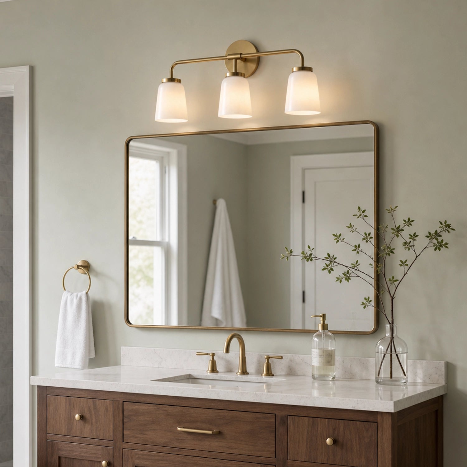 Modern Gold 3-Light Vanity Light Bathroom Glass Wall Sconce