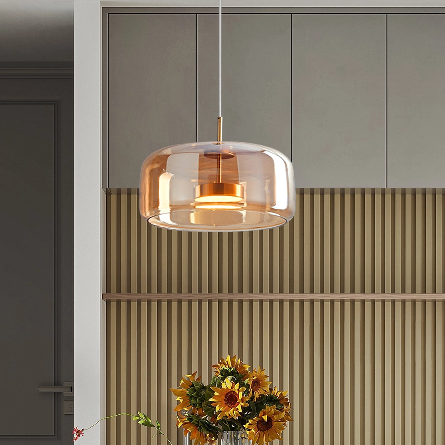 Modern Round Blown Glass Pendant Light Simple Hanging Lamp