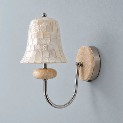 Natural Shell Mosaic Wall Sconce with Travertine Base