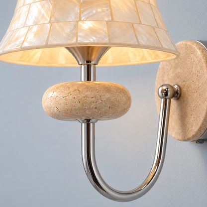 Natural Shell Mosaic Wall Sconce with Travertine Base