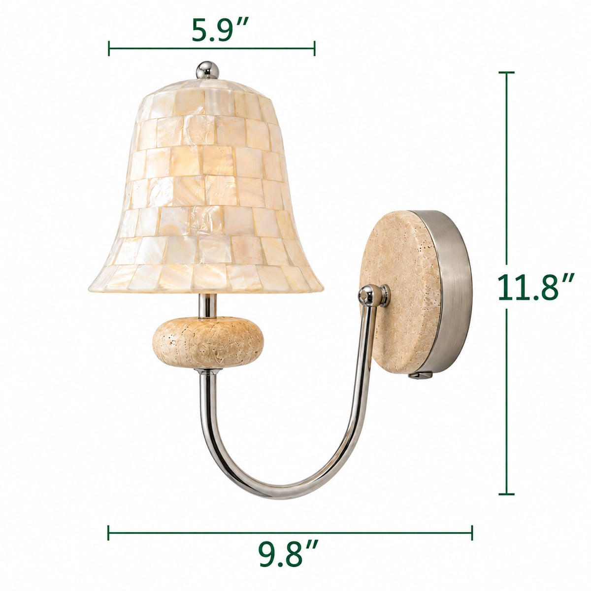 Natural Shell Mosaic Wall Sconce with Travertine Base