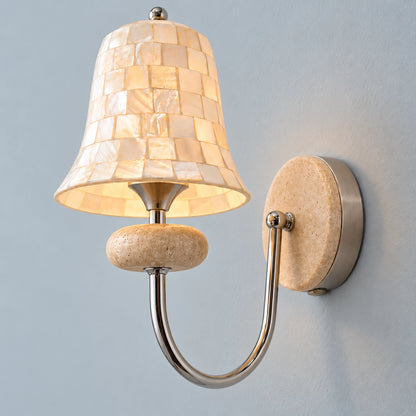 Natural Shell Mosaic Wall Sconce with Travertine Base