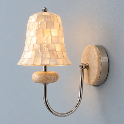 Natural Shell Mosaic Wall Sconce with Travertine Base