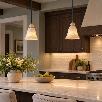 Natural Shell Mosaic Pendant Light with Travertine Sphere