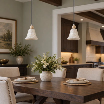 Natural Shell Mosaic Pendant Light with Travertine Sphere