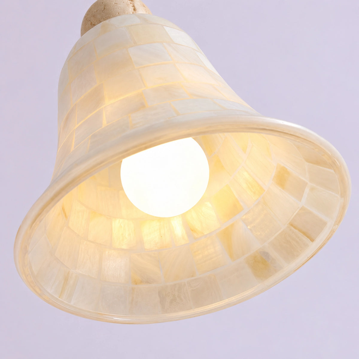 Natural Shell Mosaic Pendant Light with Travertine Sphere