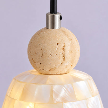 Natural Shell Mosaic Pendant Light with Travertine Sphere