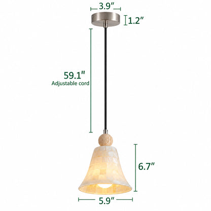 Natural Shell Mosaic Pendant Light with Travertine Sphere