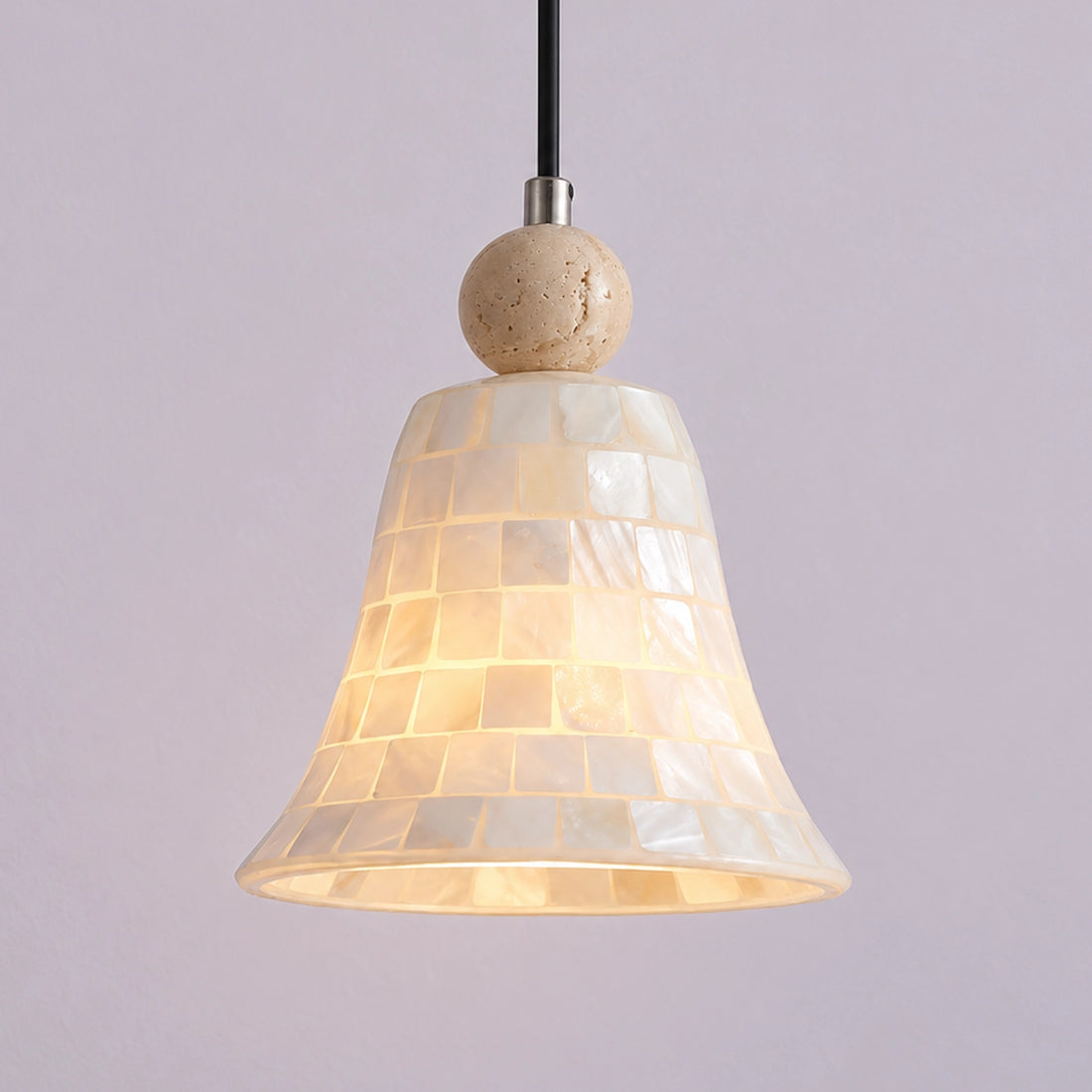 Natural Shell Mosaic Pendant Light with Travertine Sphere