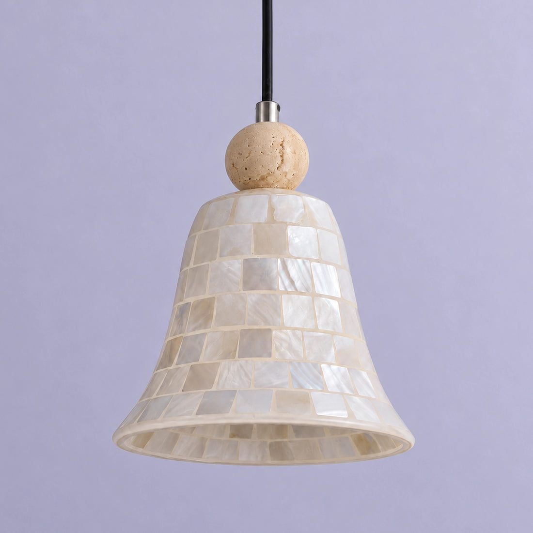Natural Shell Mosaic Pendant Light with Travertine Sphere