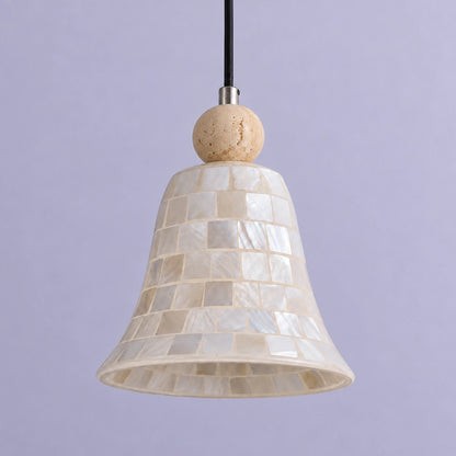 Natural Shell Mosaic Pendant Light with Travertine Sphere