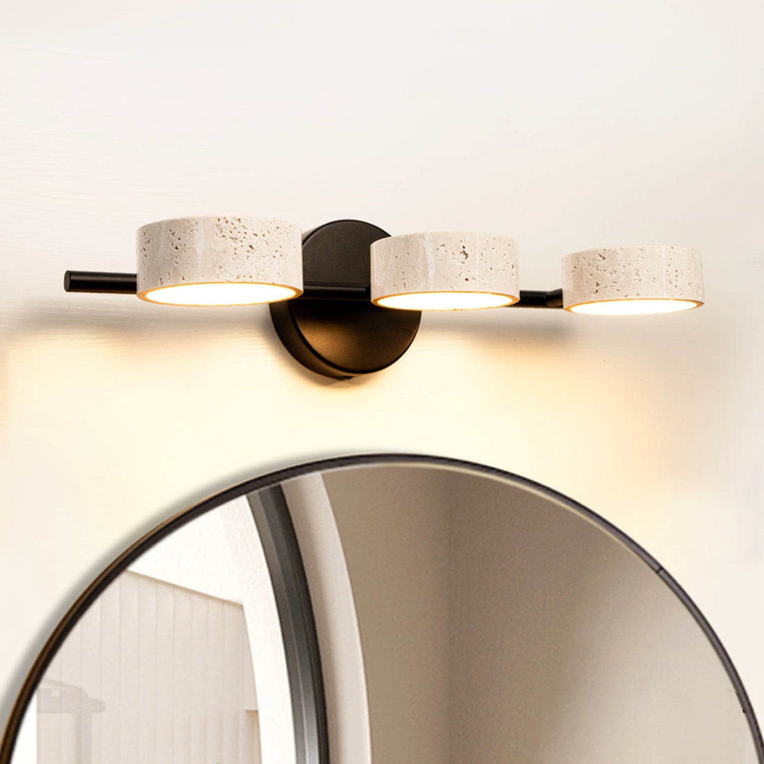 Natural Travertine Vanity Light Bathroom Black Wall Sconce