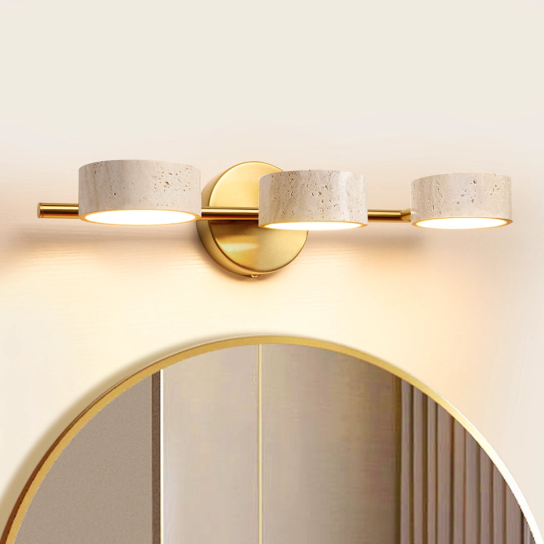 Natural Travertine Vanity Light Bathroom Gold Wall Sconce