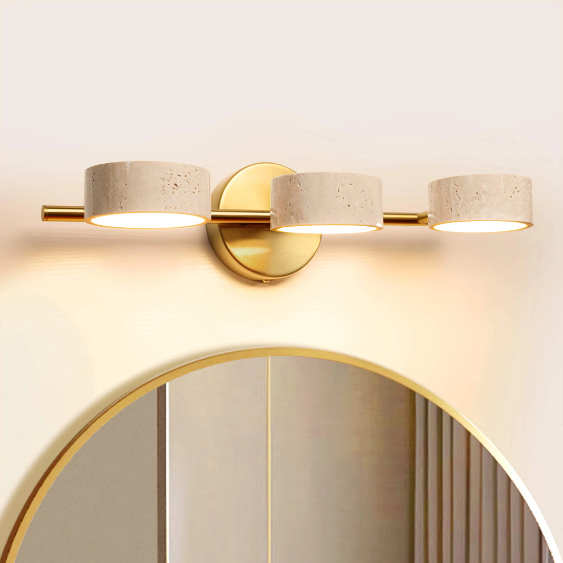 Natural Travertine Vanity Light Bathroom Gold Wall Sconce