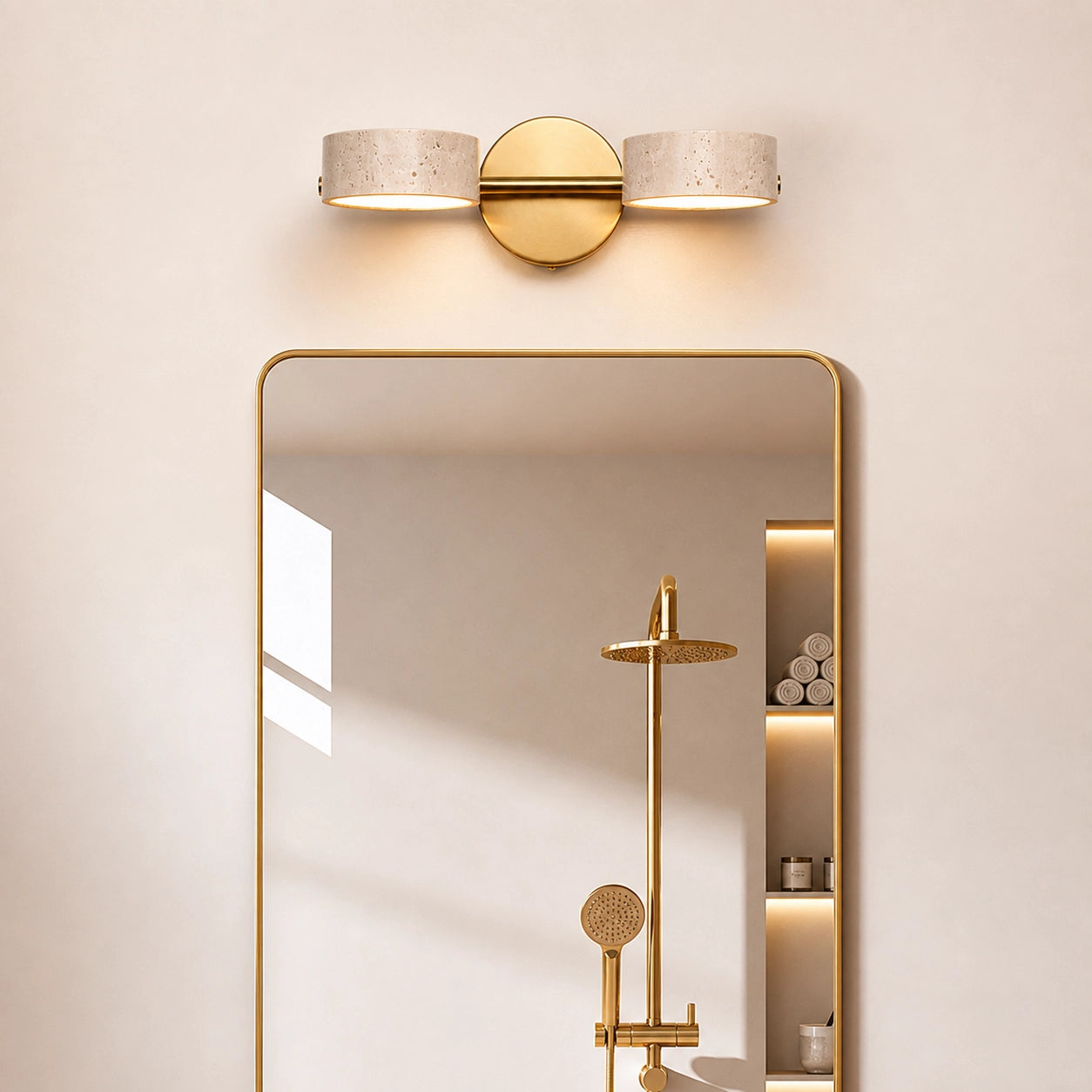 Natural Travertine Vanity Light Bathroom Gold Wall Sconce