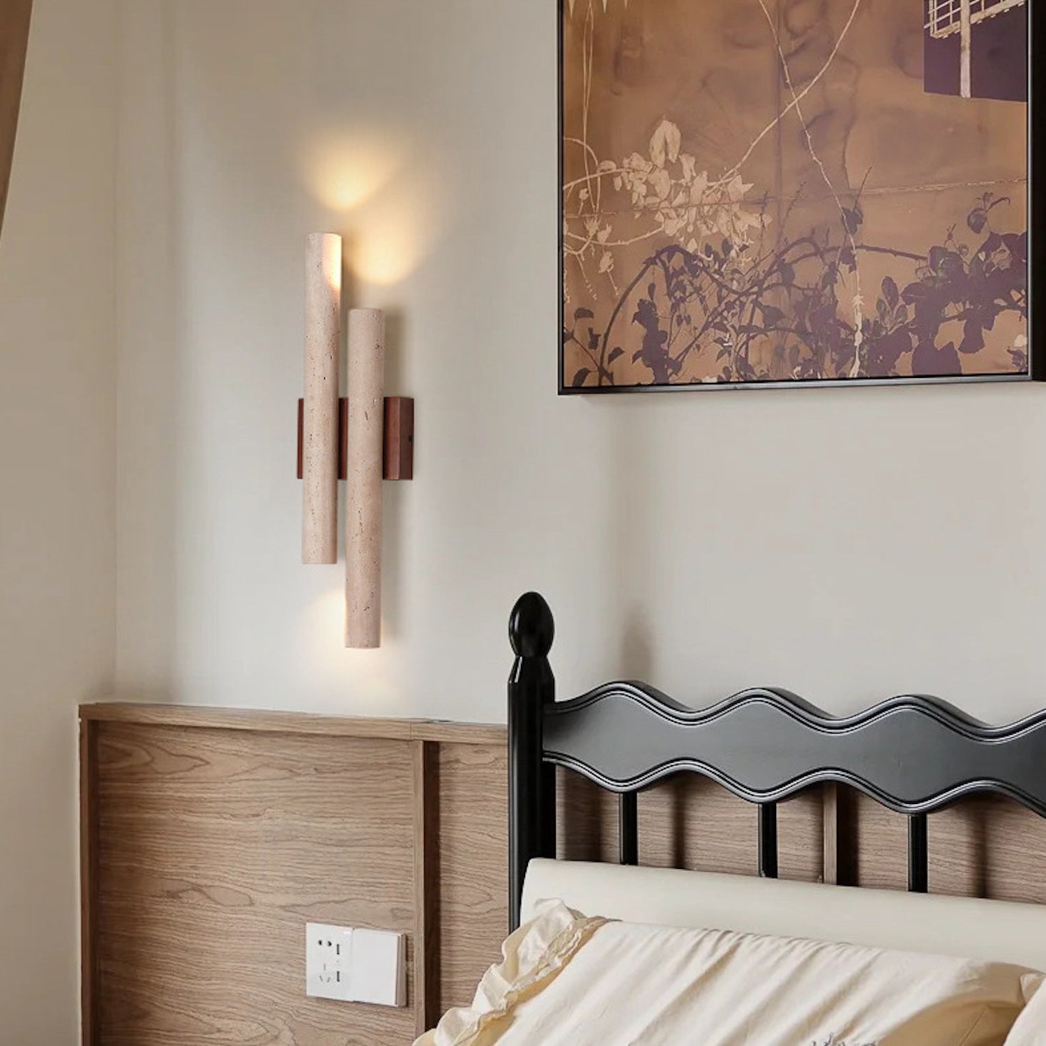 Natural Travertine Wall Light Vintage Cylindrical Sconce