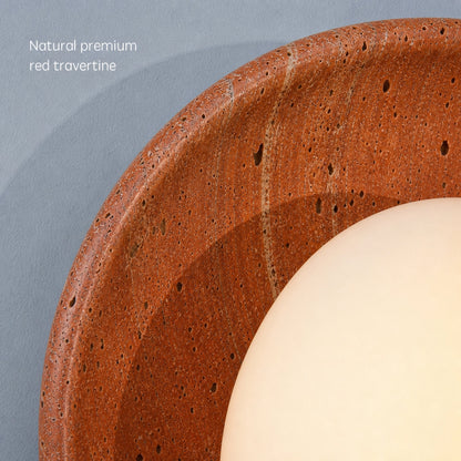 Red Travertine Round Wall Light with Globe Glass Shade