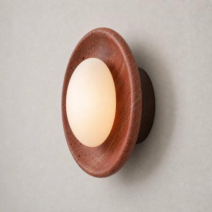 Red Travertine Round Wall Light with Globe Glass Shade