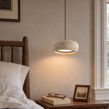 Round Travertine Pendant Light with Natural Stone Shade