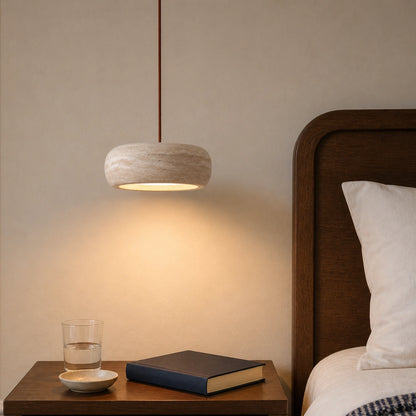Round Travertine Pendant Light with Natural Stone Shade