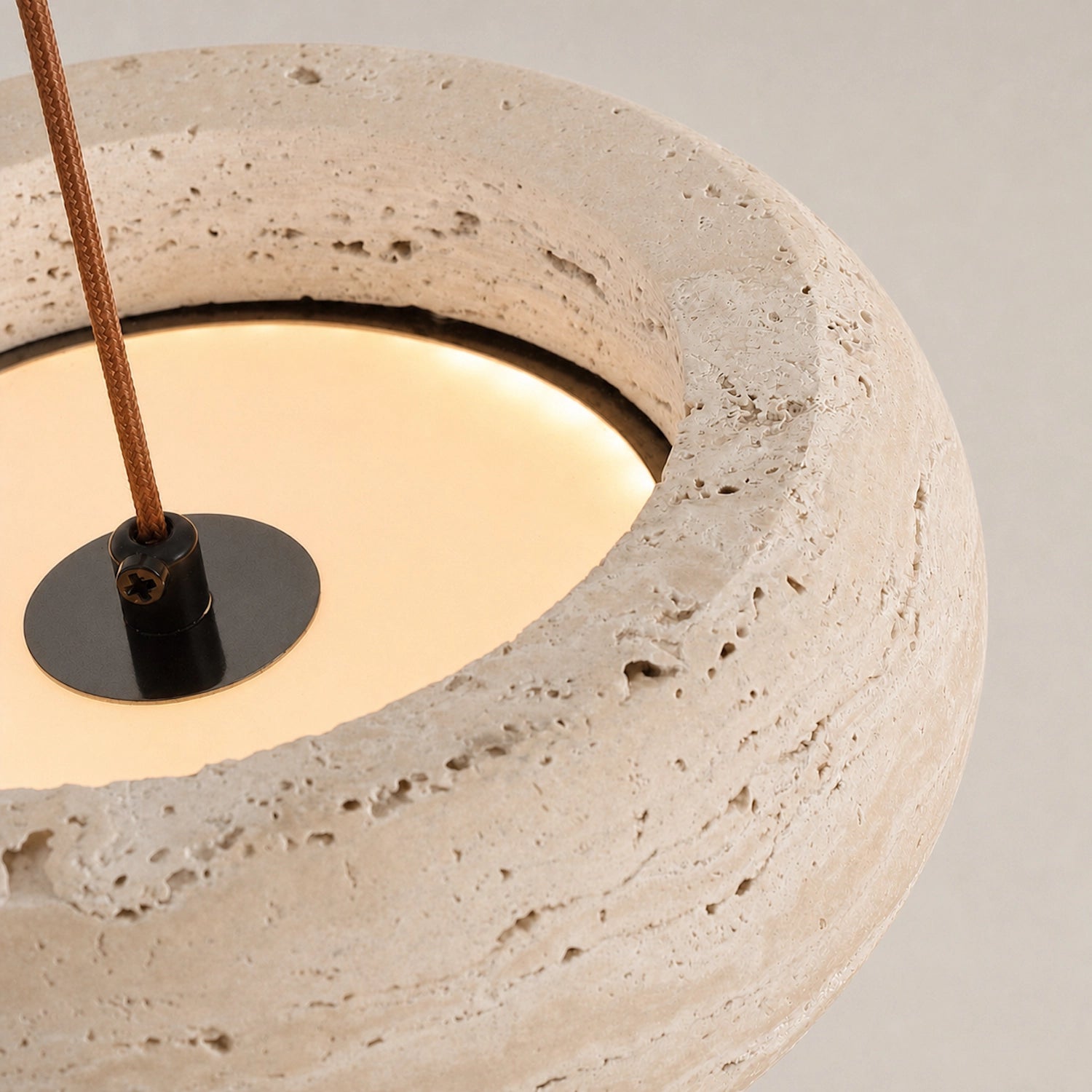 Round Travertine Pendant Light with Natural Stone Shade