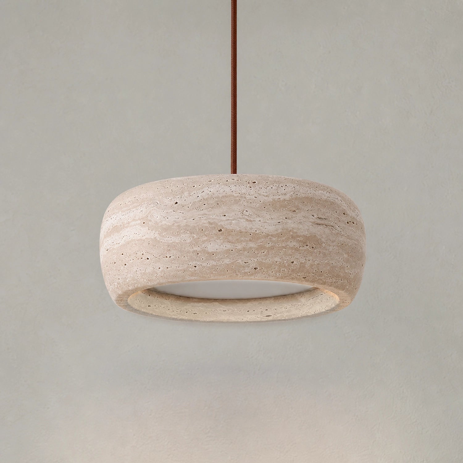 Round Travertine Pendant Light with Natural Stone Shade