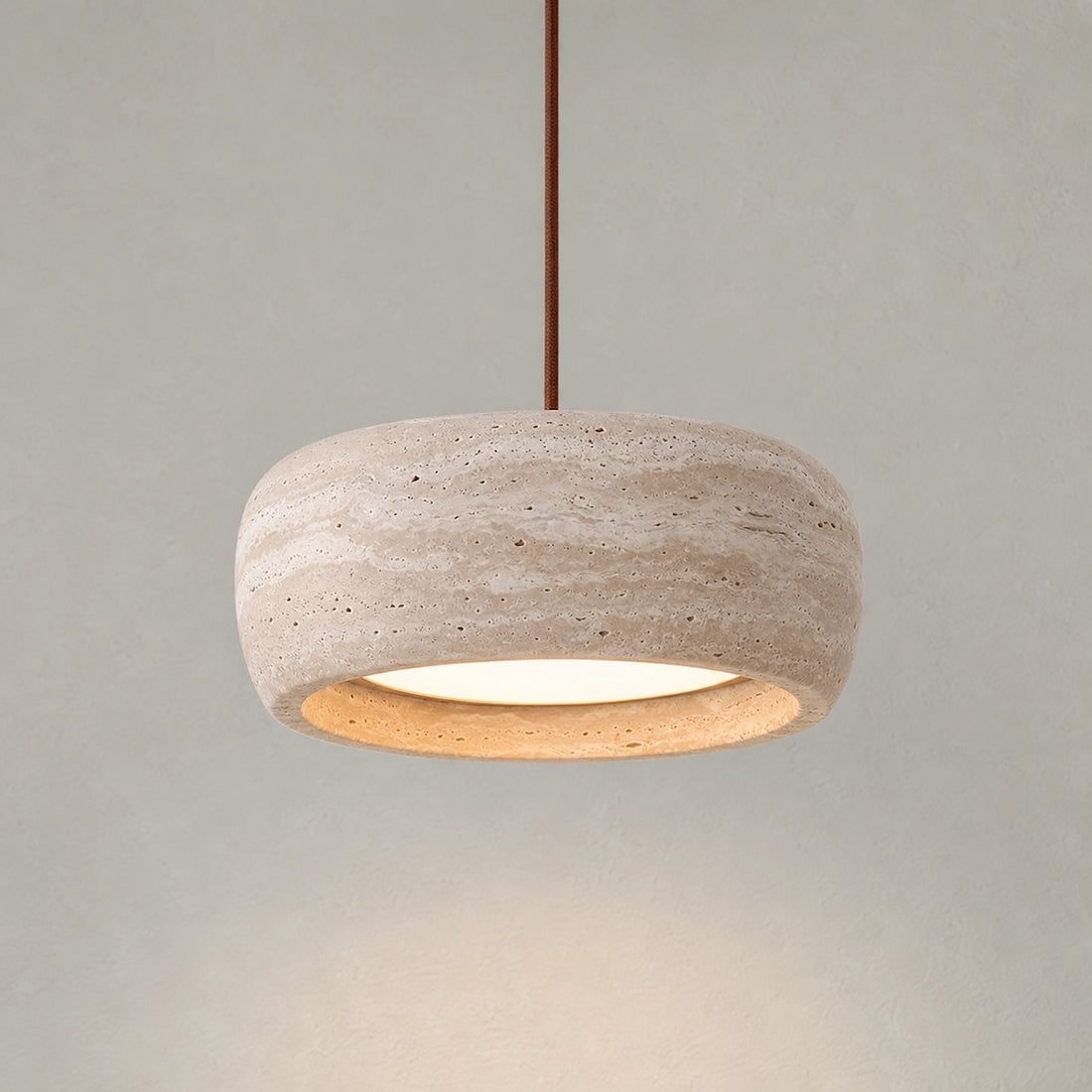 Round Travertine Pendant Light with Natural Stone Shade