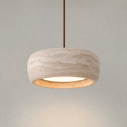 Round Travertine Pendant Light with Natural Stone Shade