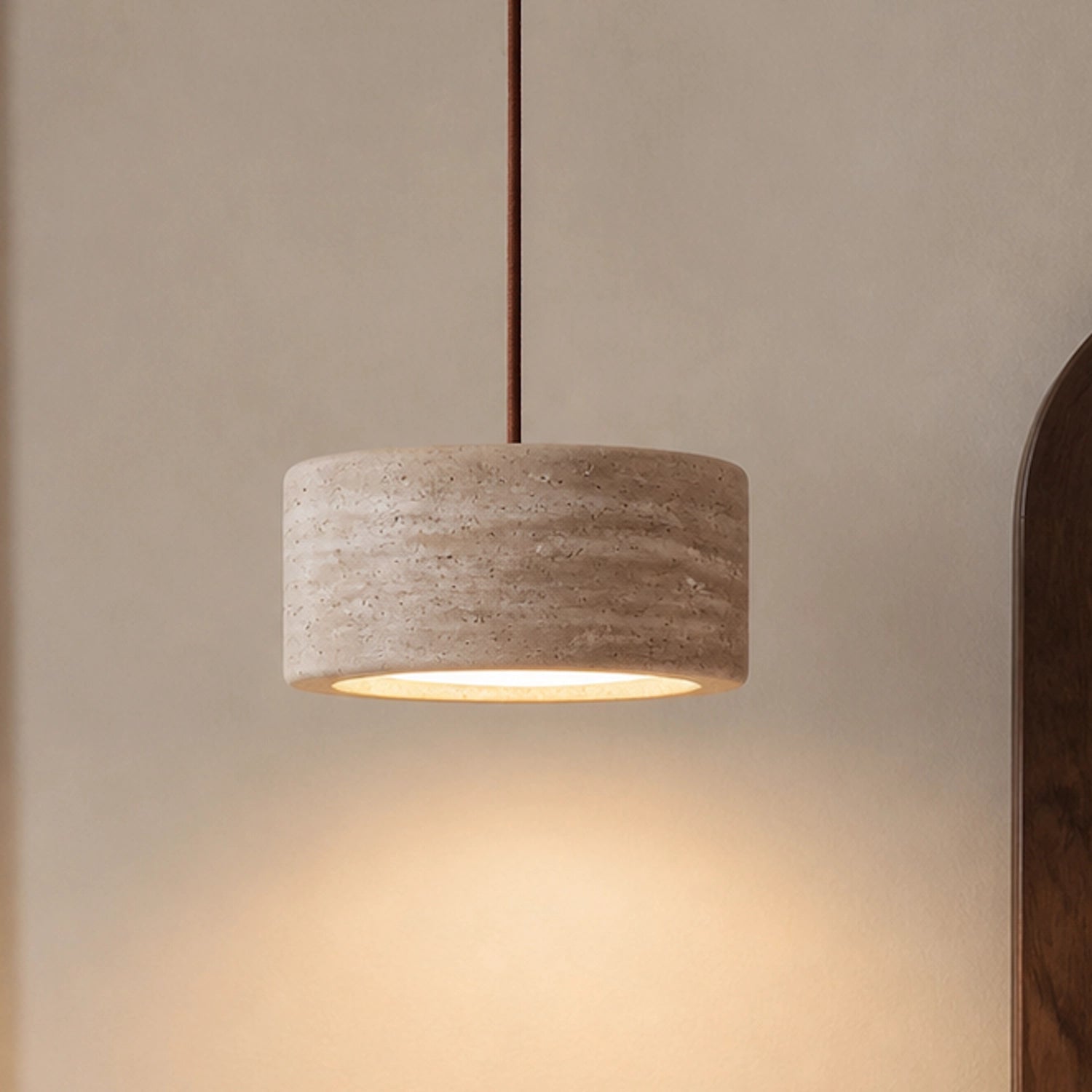 Round Travertine Pendant Light with Natural Stone Shade