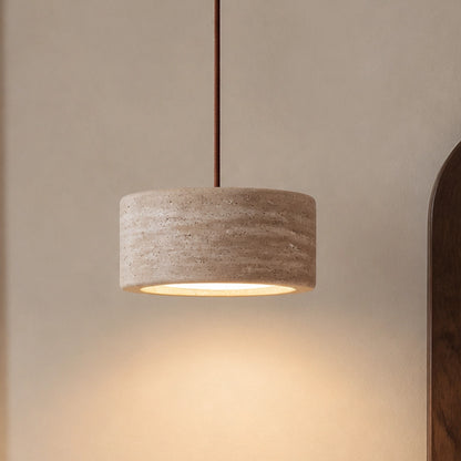 Round Travertine Pendant Light with Natural Stone Shade