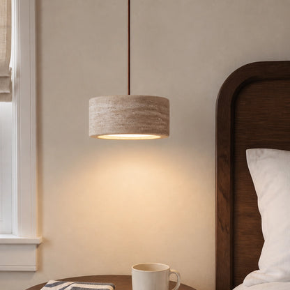 Round Travertine Pendant Light with Natural Stone Shade