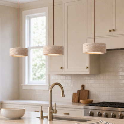 Round Travertine Pendant Light with Natural Stone Shade