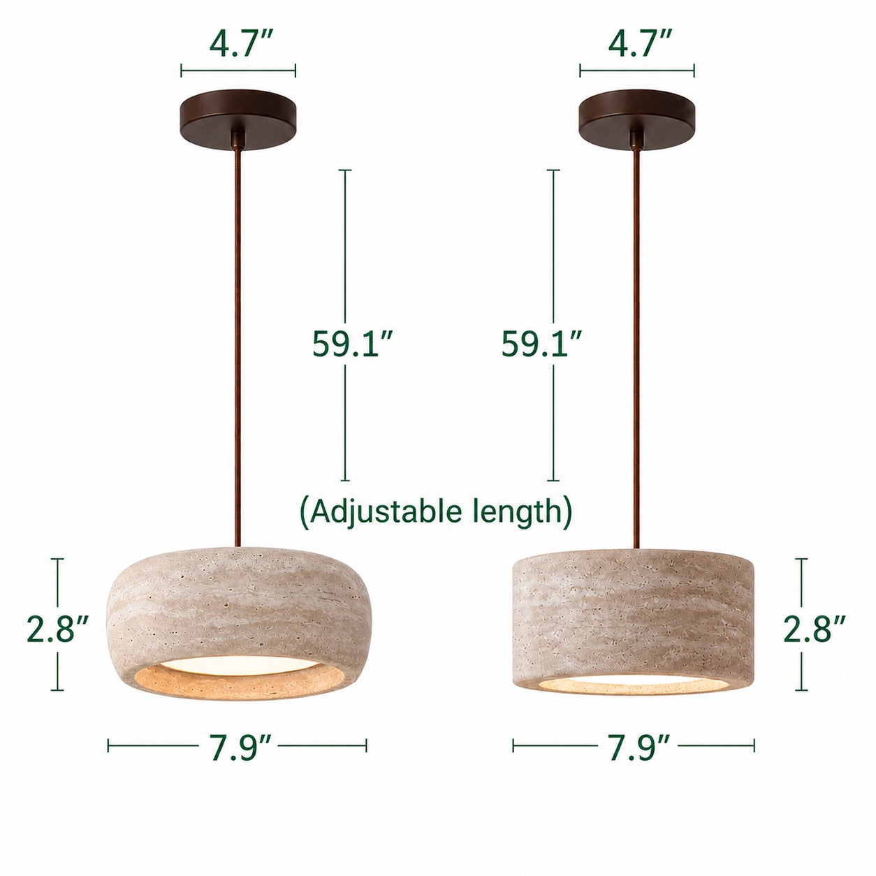 Round Travertine Pendant Light with Natural Stone Shade