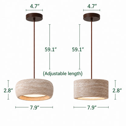 Round Travertine Pendant Light with Natural Stone Shade