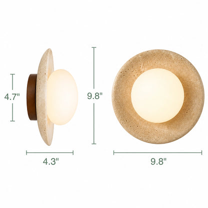 Round Travertine Wall Mounted Light with Globe Glass Shade