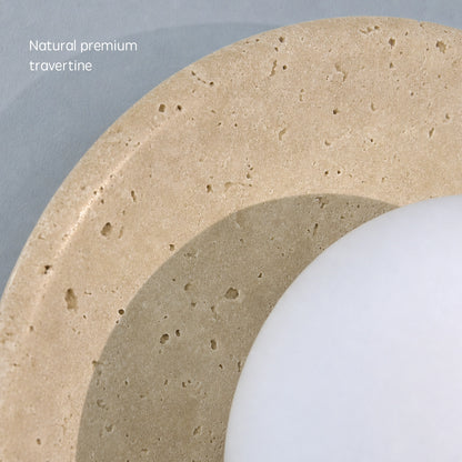 Round Travertine Wall Mounted Light with Globe Glass Shade