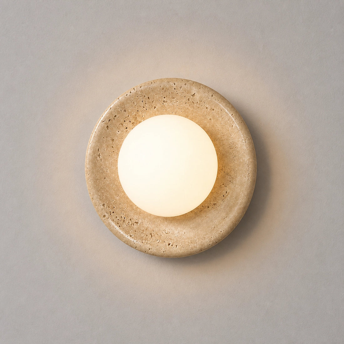 Round Travertine Wall Mounted Light with Globe Glass Shade