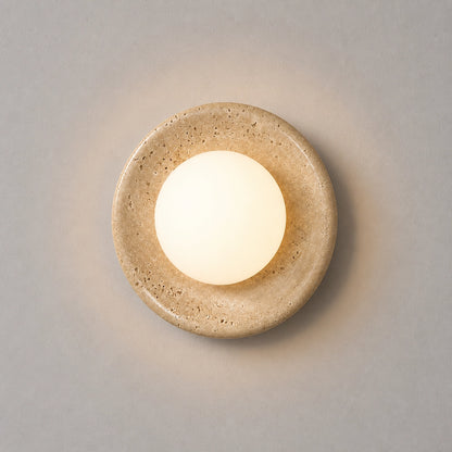 Round Travertine Wall Mounted Light with Globe Glass Shade