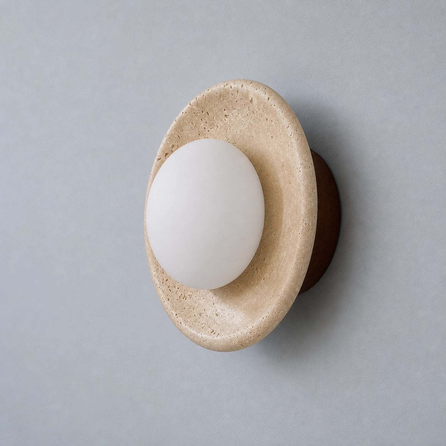 Round Travertine Wall Mounted Light with Globe Glass Shade