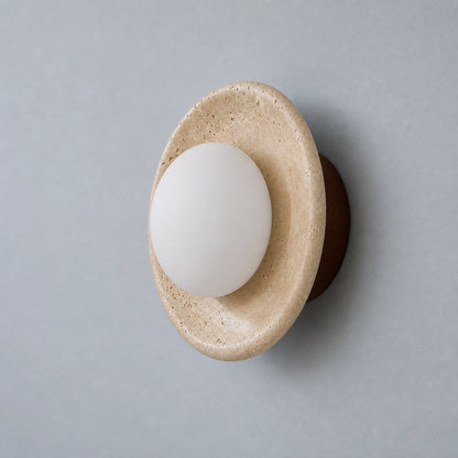 Round Travertine Wall Mounted Light with Globe Glass Shade