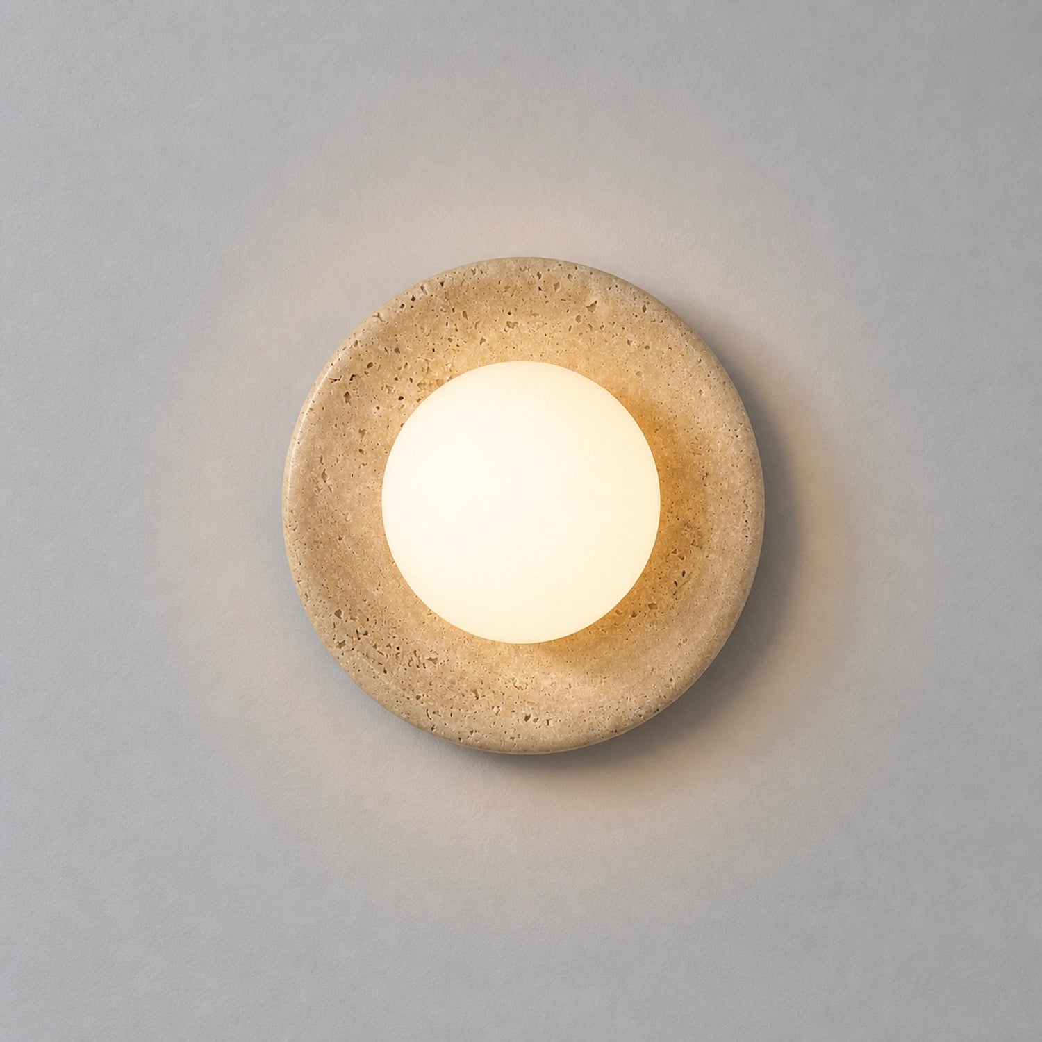 Round Travertine Wall Mounted Light with Globe Glass Shade