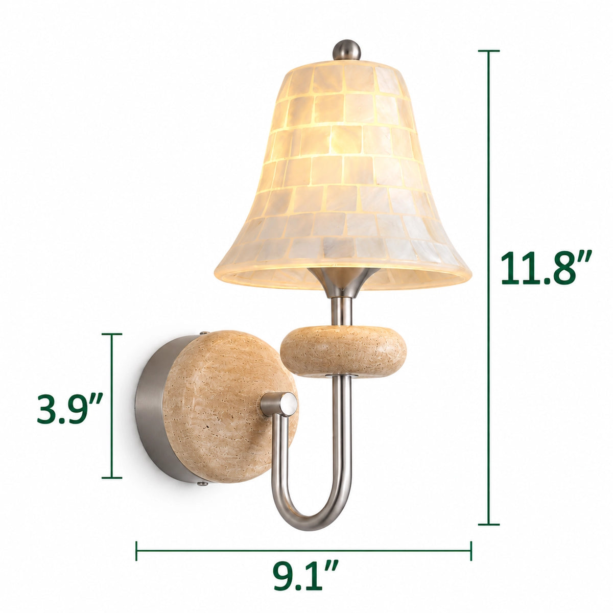 Shell Mosaic Wall Sconce with Domed Travertine Backplate