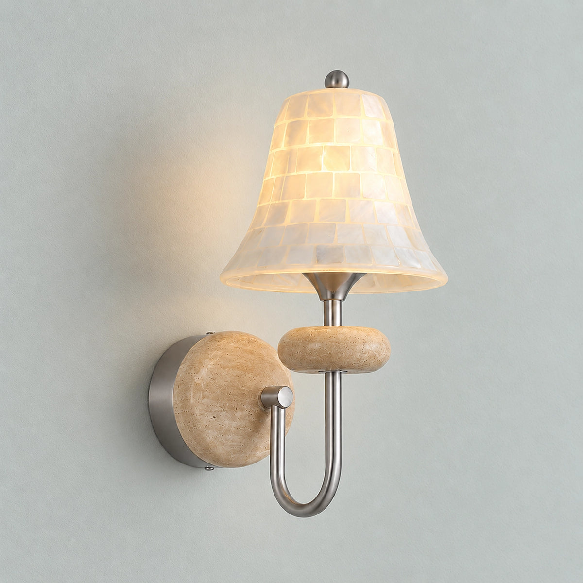 Shell Mosaic Wall Sconce with Domed Travertine Backplate